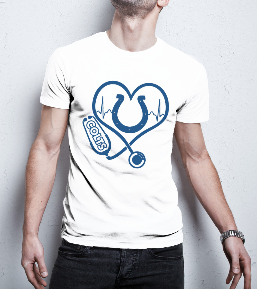 Nurse Love Colts Heartbeat Horseshoe Stethoscope T-Shirt