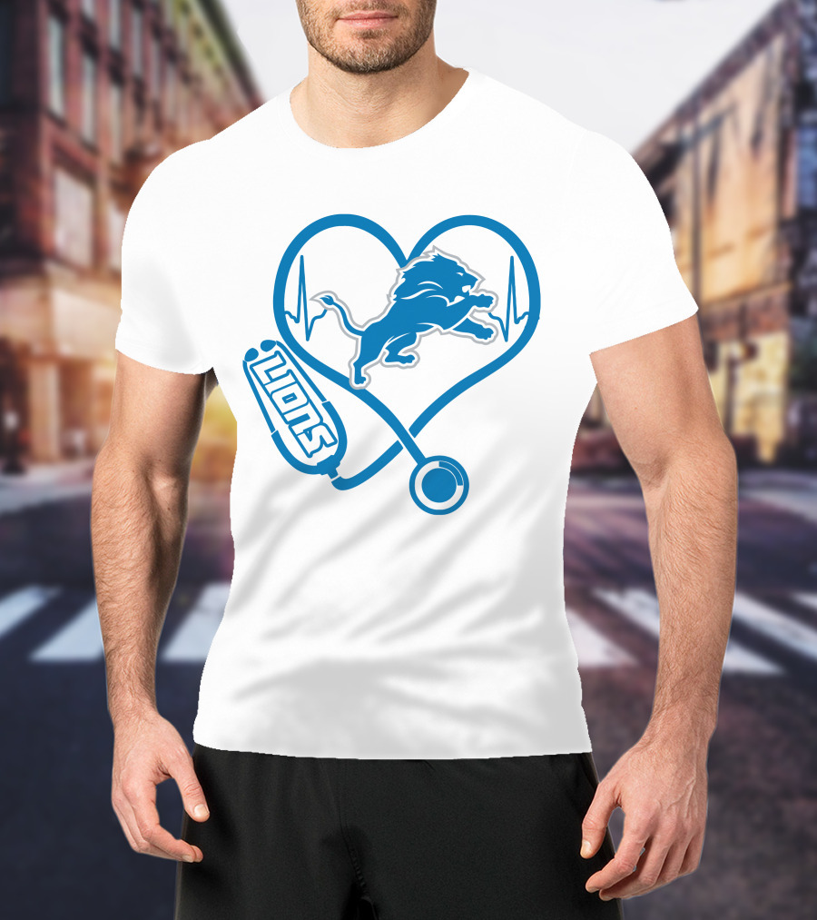 Nurse Heartbeat Love Detroit Lions T-Shirt