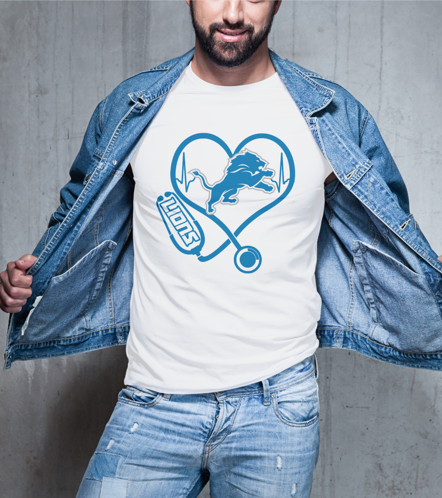 Nurse Heartbeat Love Detroit Lions T-Shirt