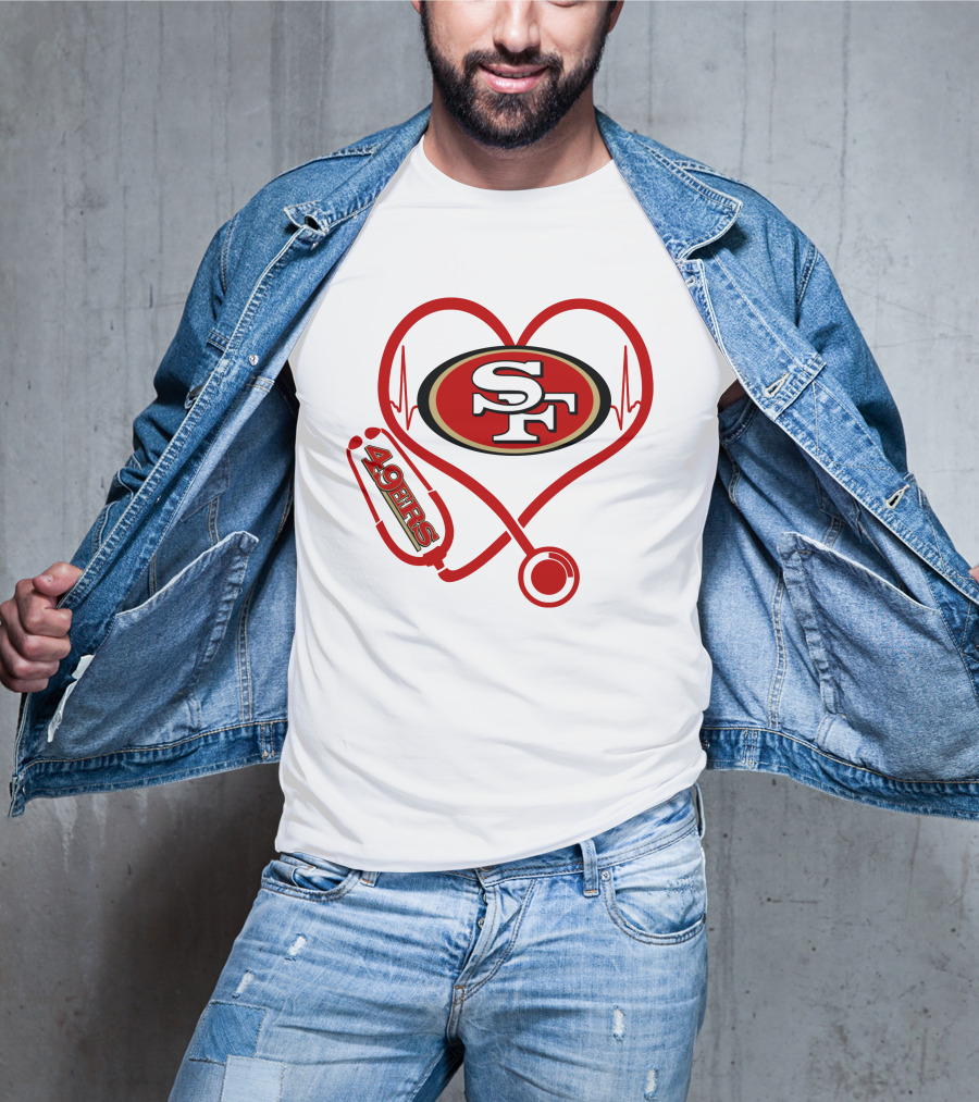 San Francisco 49ers Nurse Heartbeat Love Stethoscope T-Shirt