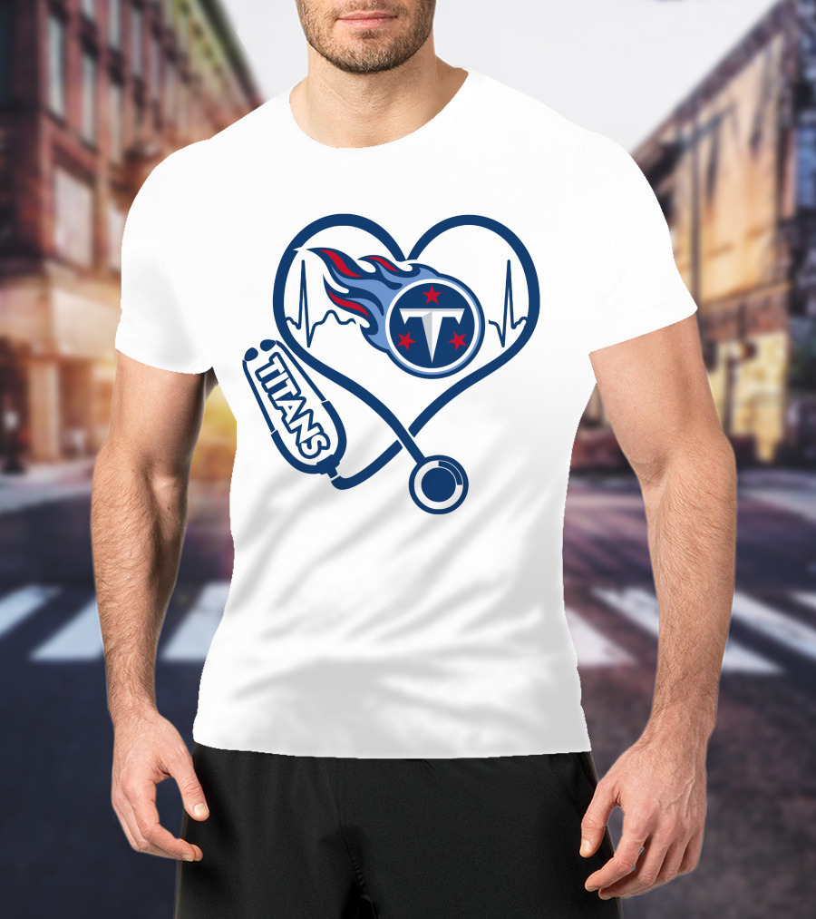 Nurse Heartbeat Tennessee Titans Stethoscope T-Shirt
