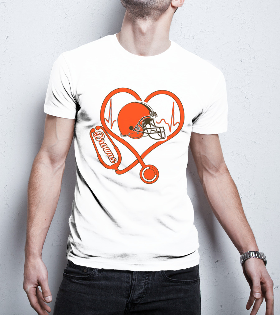 Nurse Heartbeat Browns Helmet Stethoscope T-Shirt