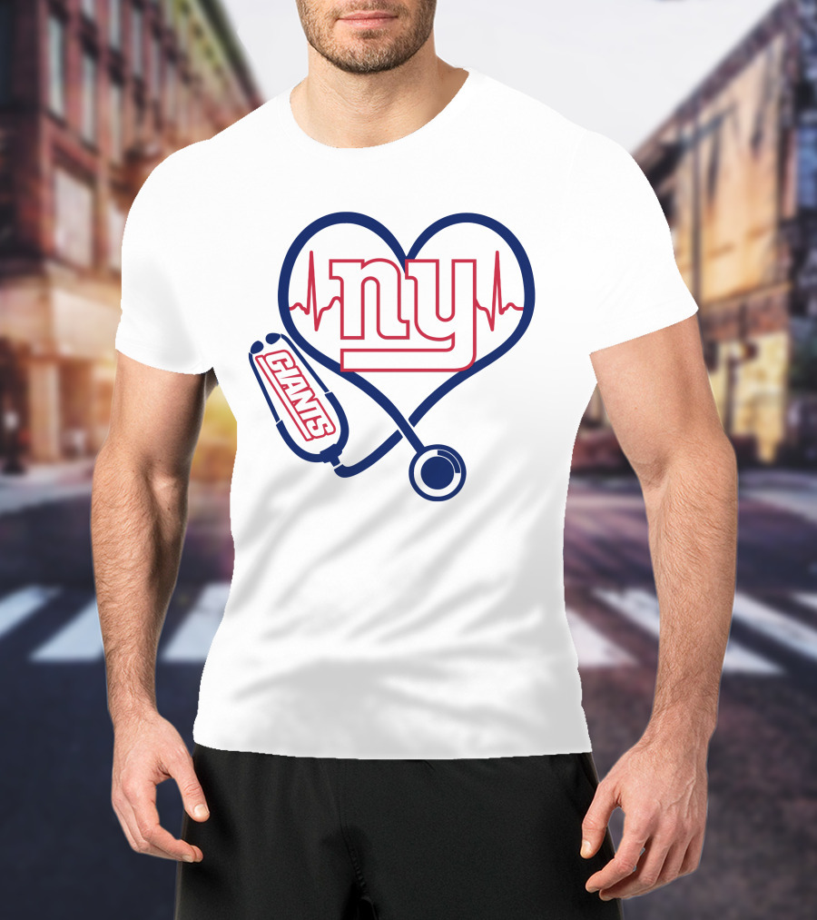 Nurse Heartbeat NY Giants Stethoscope T-Shirt