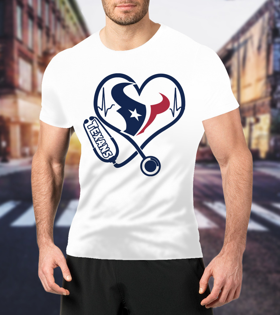 Nurse Love Houston Texans Heartbeat Stethoscope T-Shirt