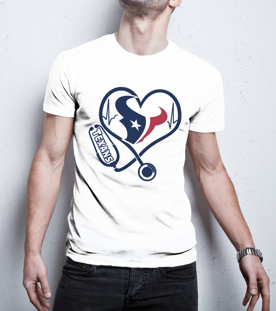 Nurse Love Houston Texans Heartbeat Stethoscope T-Shirt