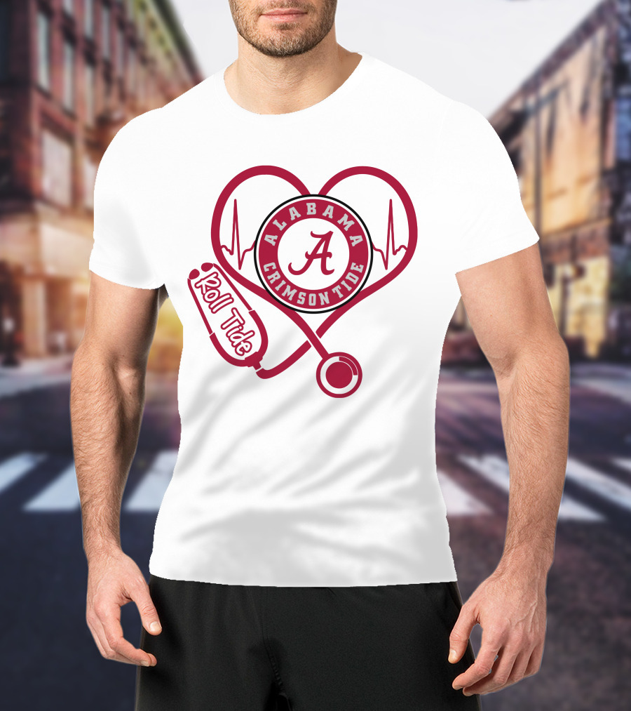 Alabama Crimson Tide Heartbeat Stethoscope Roll Tide T-Shirt