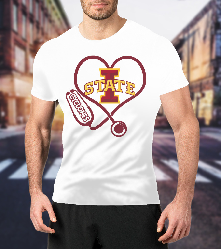 Nurse Love Heart Stethoscope Iowa State Cyclones T-Shirt