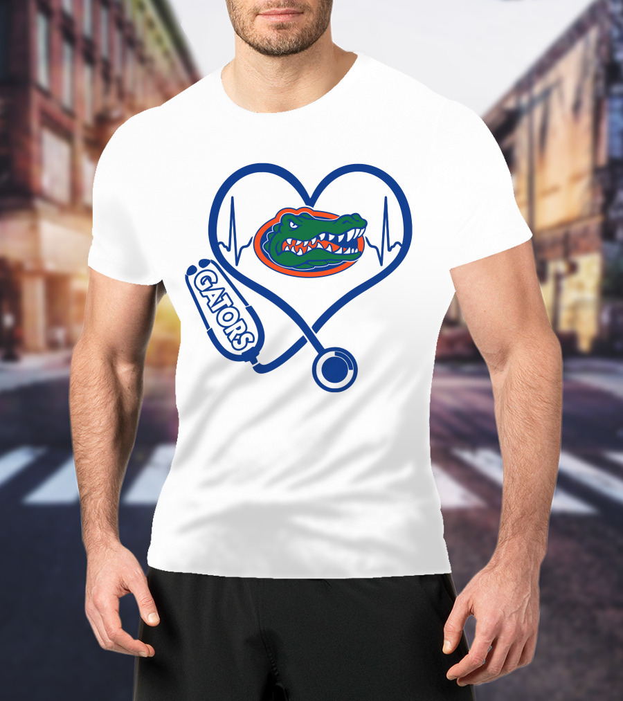 Nurse Love Gators Heartbeat Stethoscope Florida Gators T-Shirt