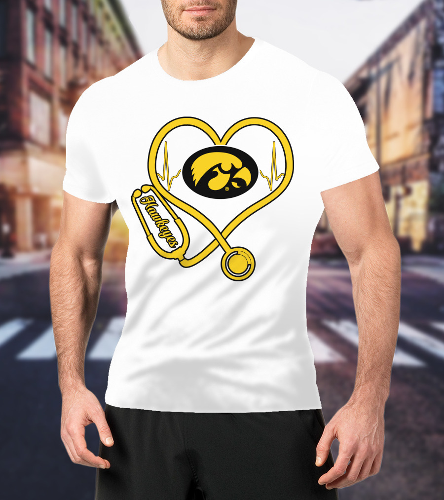 Nurse Heartbeat Love Iowa Hawkeyes Stethoscope T-Shirt