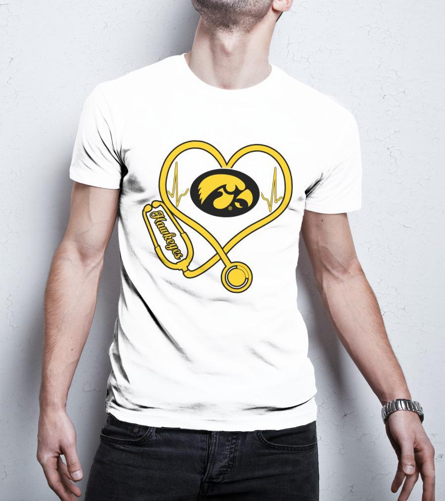 Nurse Heartbeat Love Iowa Hawkeyes Stethoscope T-Shirt