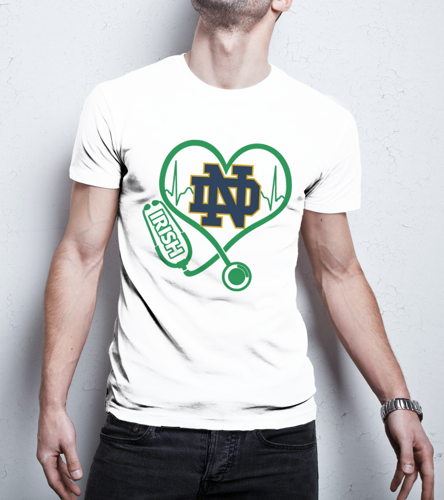 Nurse Love ND Irish Heartbeat Stethoscope Notre Dame Fighting Irish T-Shirt