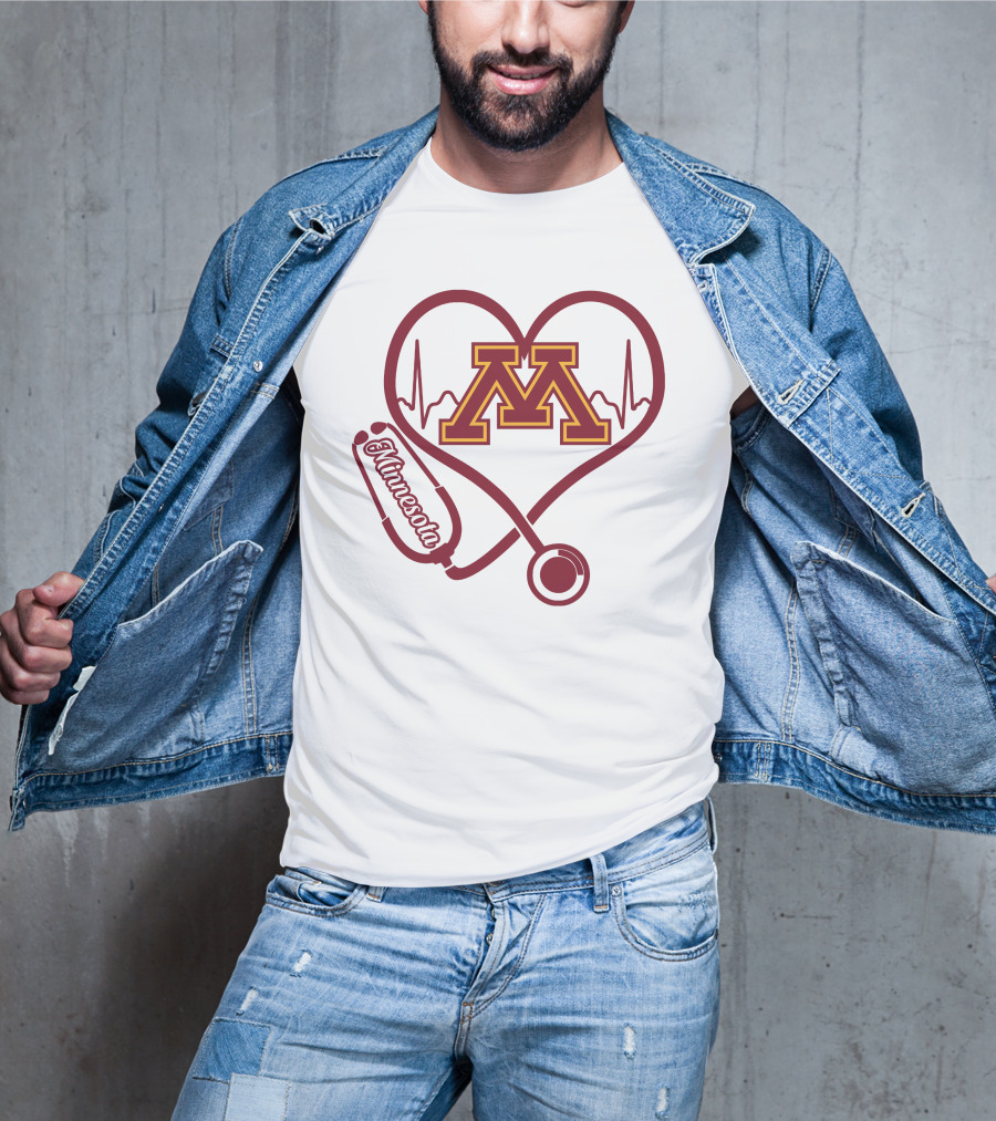 Minnesota Golden Gophers Nurse Love Heartbeat Stethoscope T-Shirt