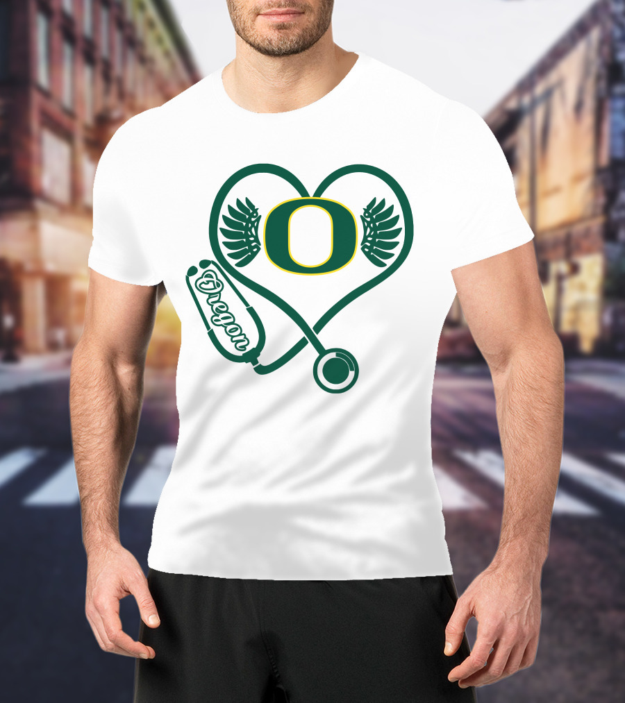 Oregon Ducks Nurse Heart Stethoscope T-Shirt