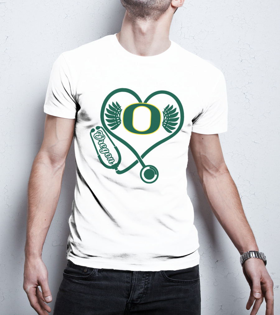 Oregon Ducks Nurse Heart Stethoscope T-Shirt