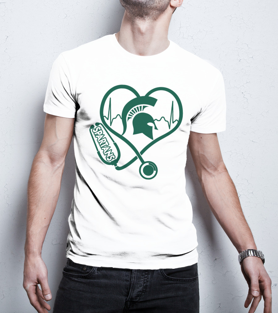 Spartans Nurse Love Heartbeat Michigan State T-Shirt