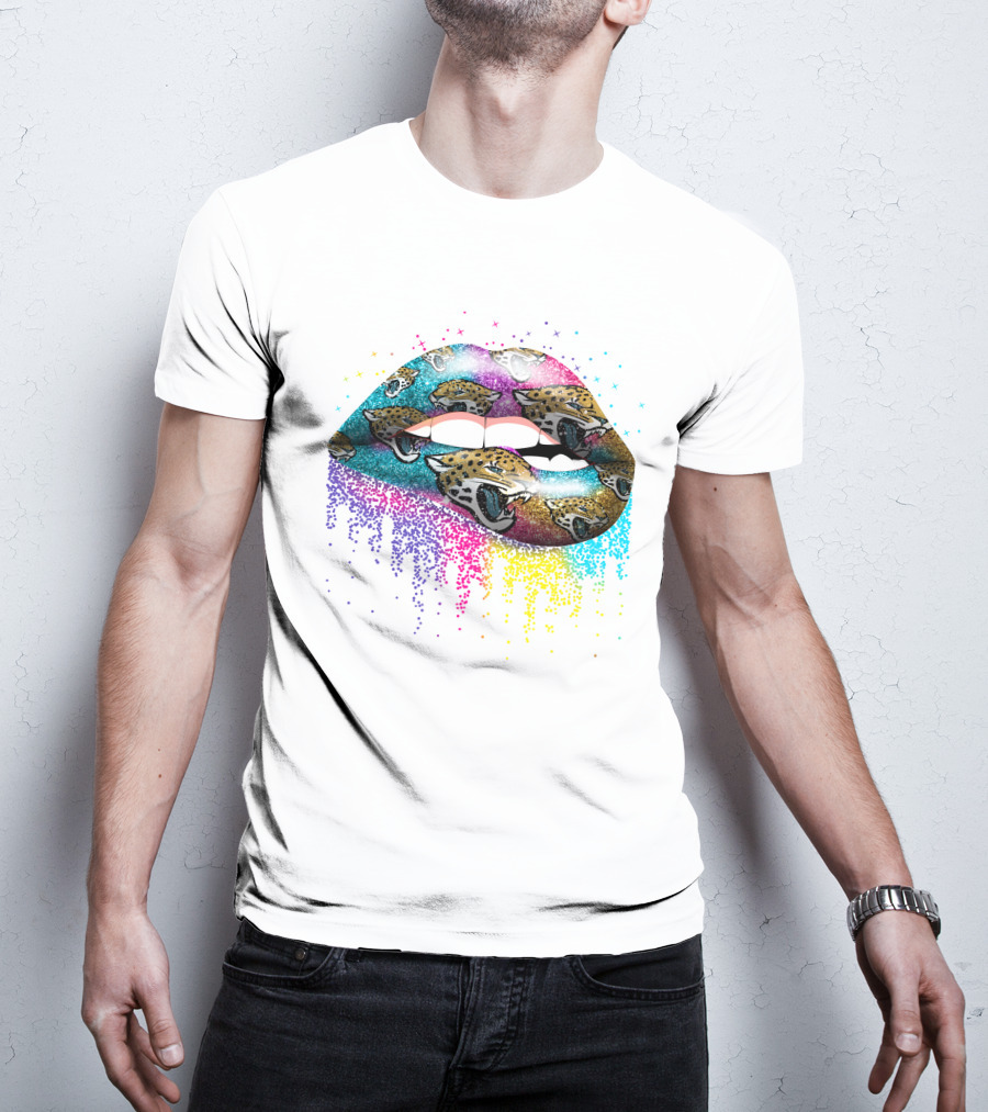 Lips Multicolor Glitter Jacksonville Jaguars Logo T-Shirt