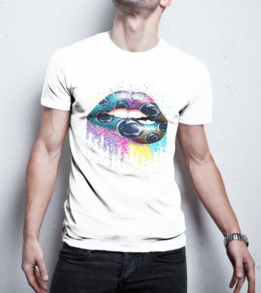 Penn State Nittany Lions Glitter Lips Colorful Logo Burst T-Shirt