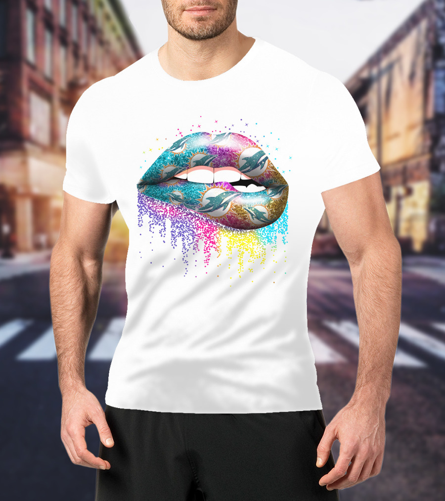 Miami Dolphins Glitter Lips Artful Sparkle T-Shirt