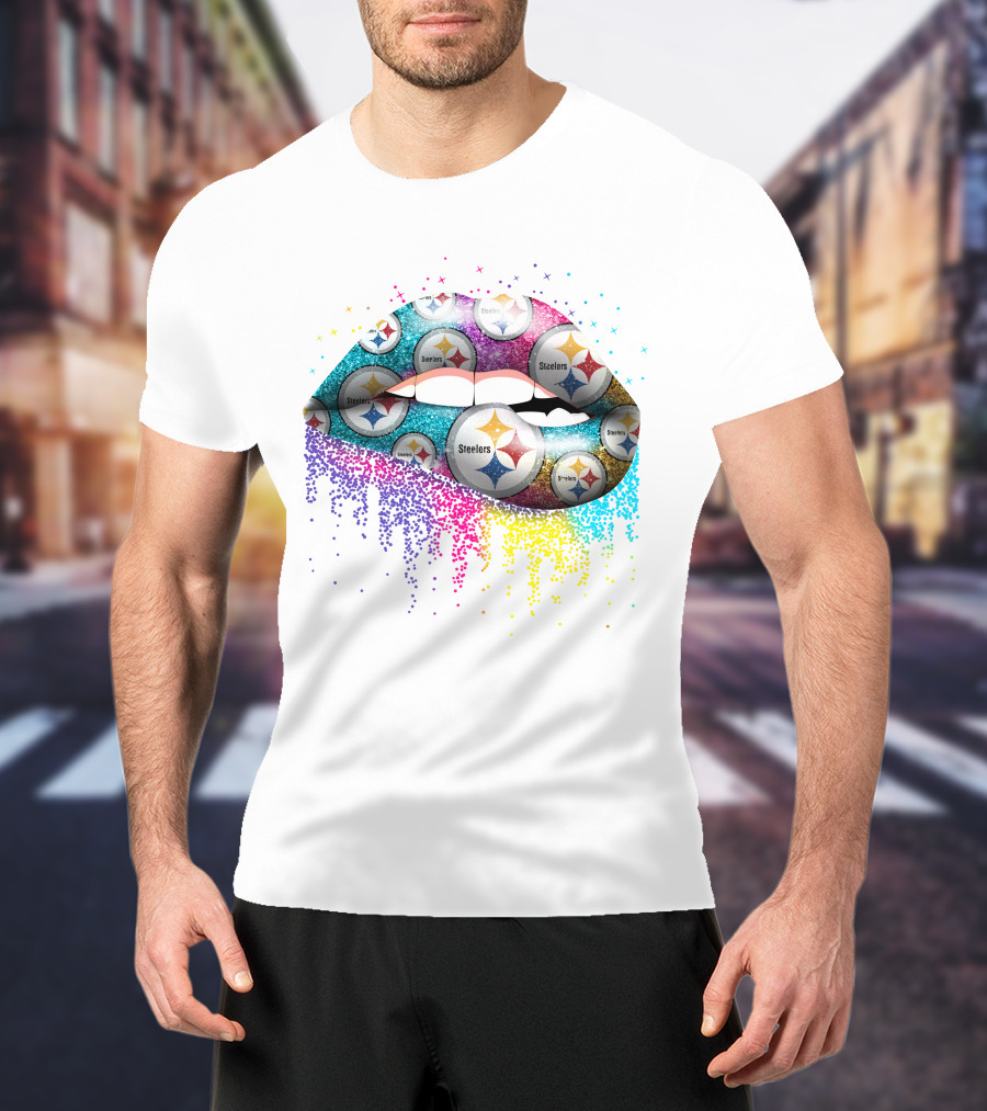 Lips Glitter Pittsburgh Steelers Multicolor Logo T-Shirt