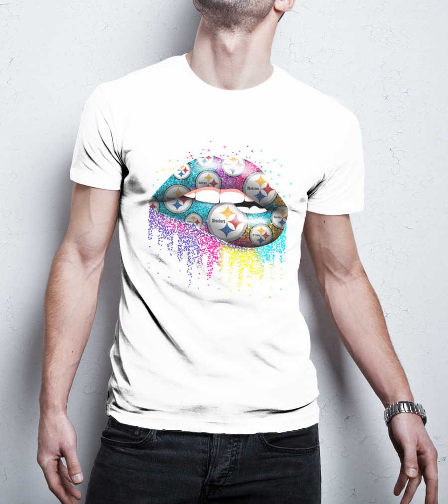 Lips Glitter Pittsburgh Steelers Multicolor Logo T-Shirt