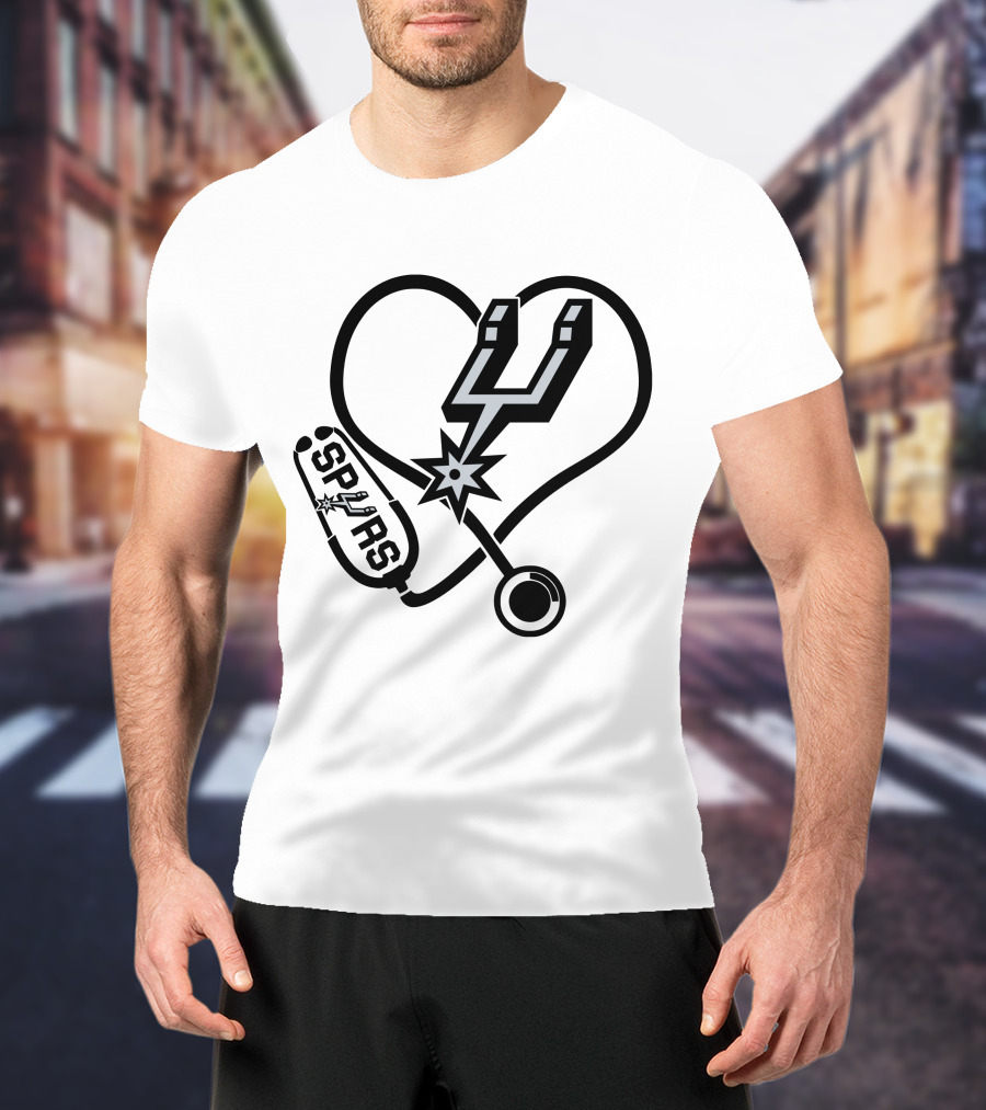 Nurse Love Heart Stethoscope San Antonio Spurs T-Shirt