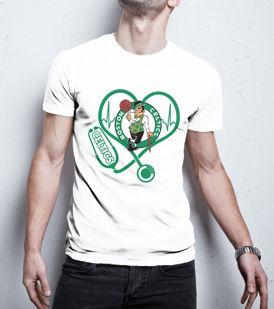 Nurse Love Boston Celtics Heart Stethoscope T-Shirt