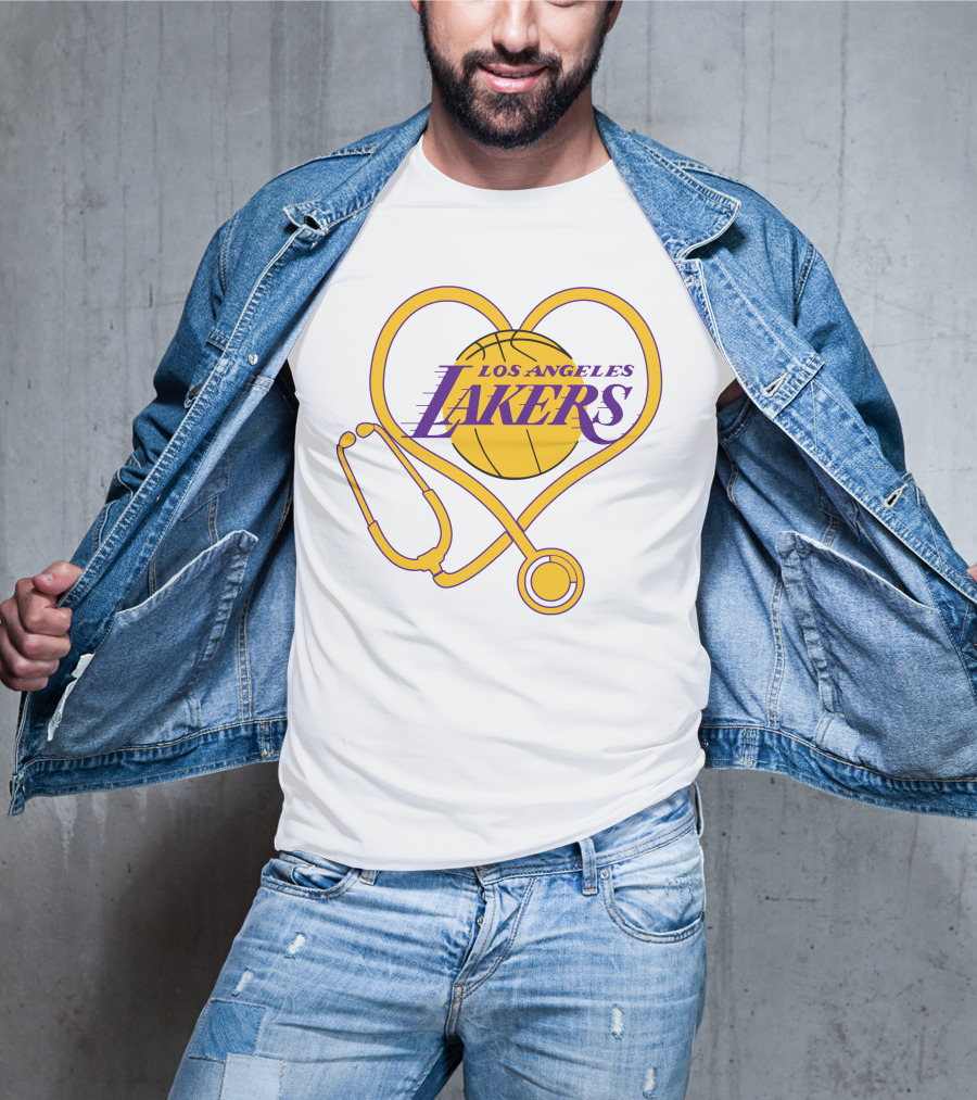 Los Angeles Lakers Heart Stethoscope Nurse Love T-Shirt