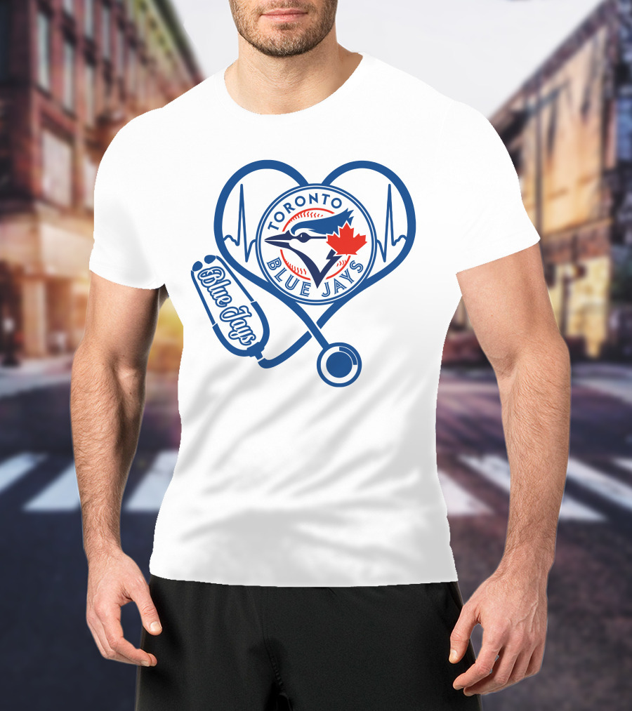 Nurse Heartbeat Love Toronto Blue Jays Stethoscope T-Shirt