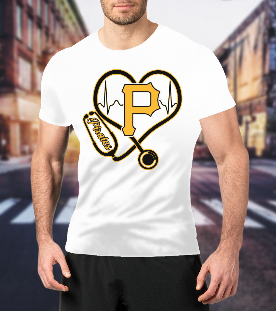 Nurse Heartbeat Stethoscope Pittsburgh Pirates Fan Love T-Shirt