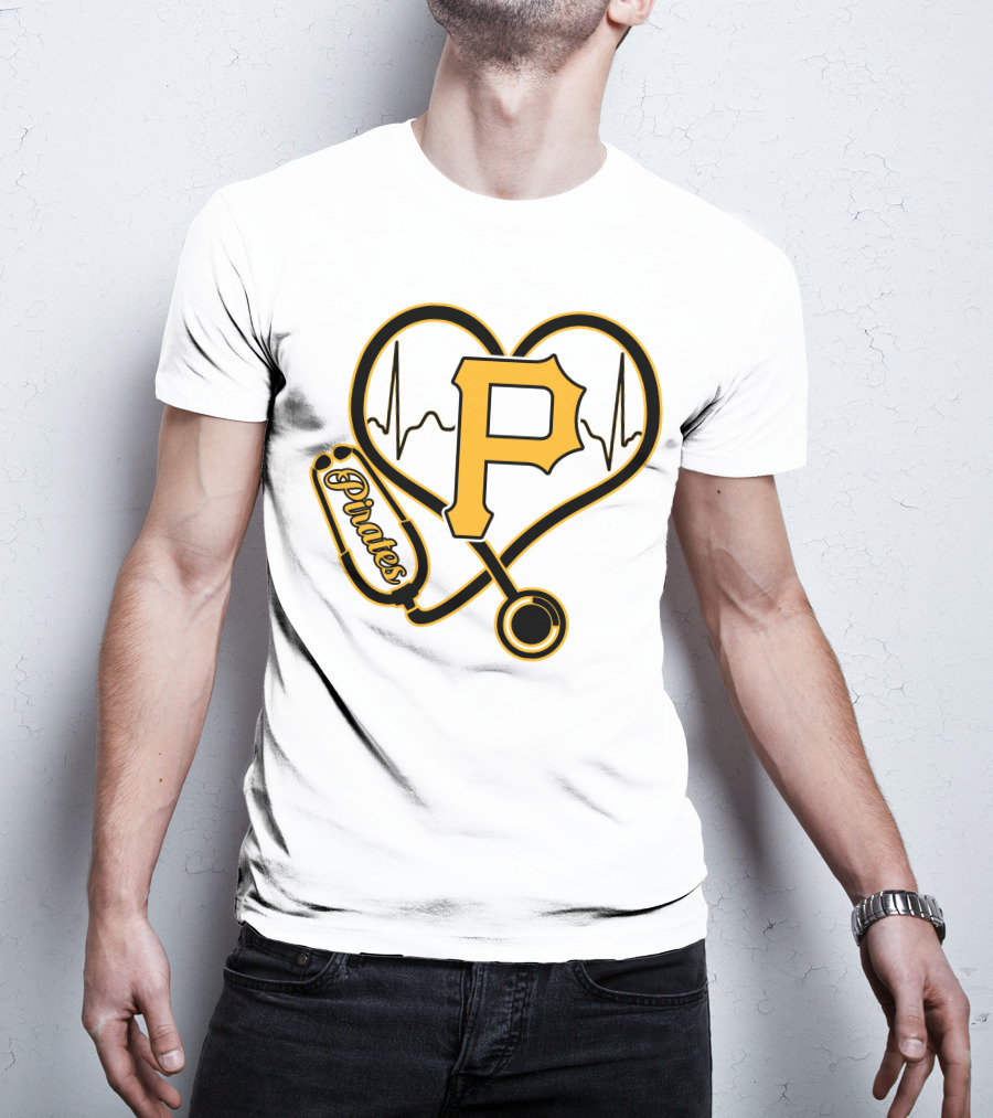Nurse Heartbeat Stethoscope Pittsburgh Pirates Fan Love T-Shirt