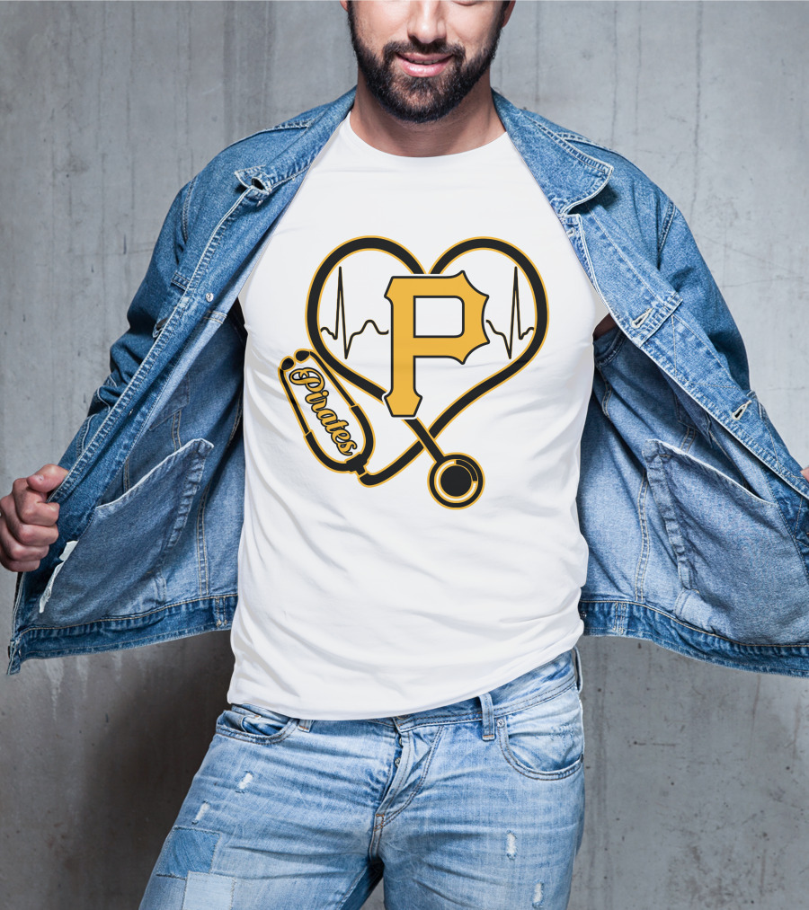 Nurse Heartbeat Stethoscope Pittsburgh Pirates Fan Love T-Shirt
