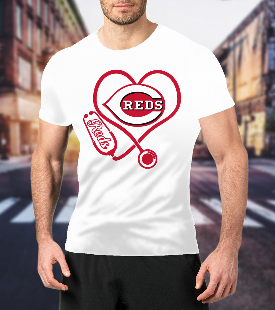 Nurse Love Cincinnati Reds Heart Stethoscope Reds T-Shirt