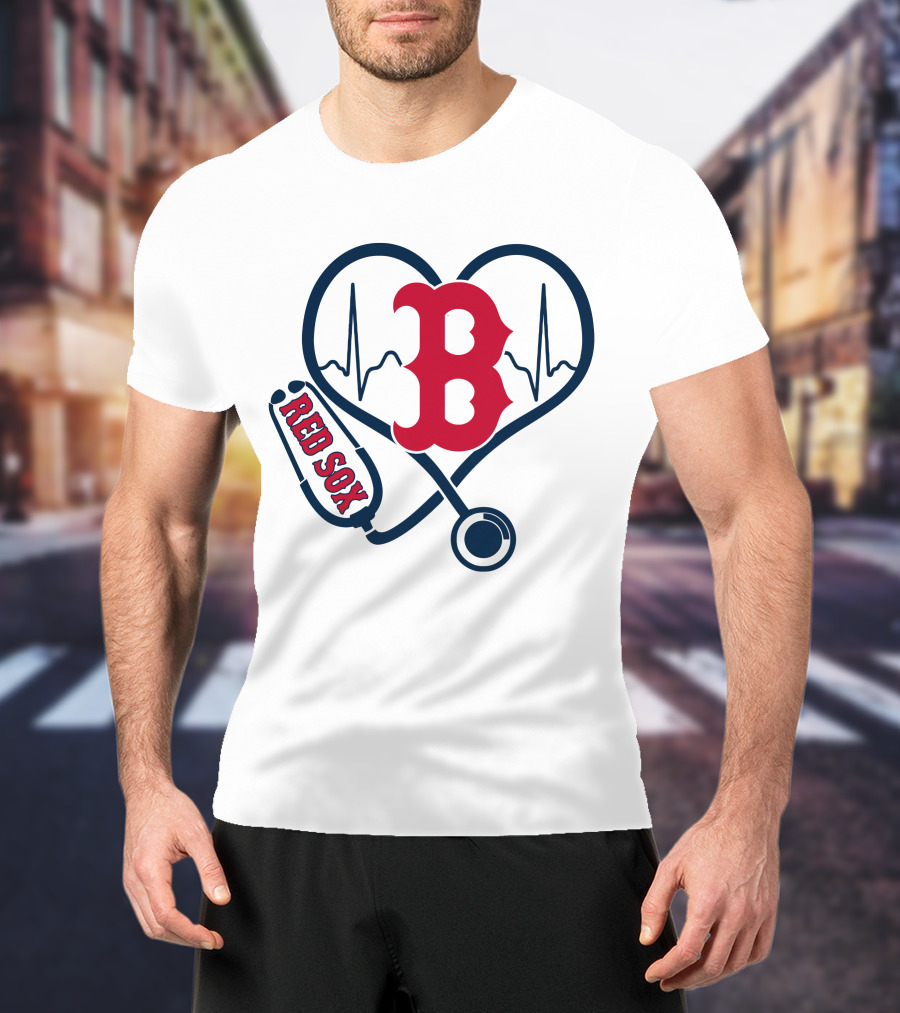 Nurse Heartbeat Love Boston Red Sox Stethoscope T-Shirt