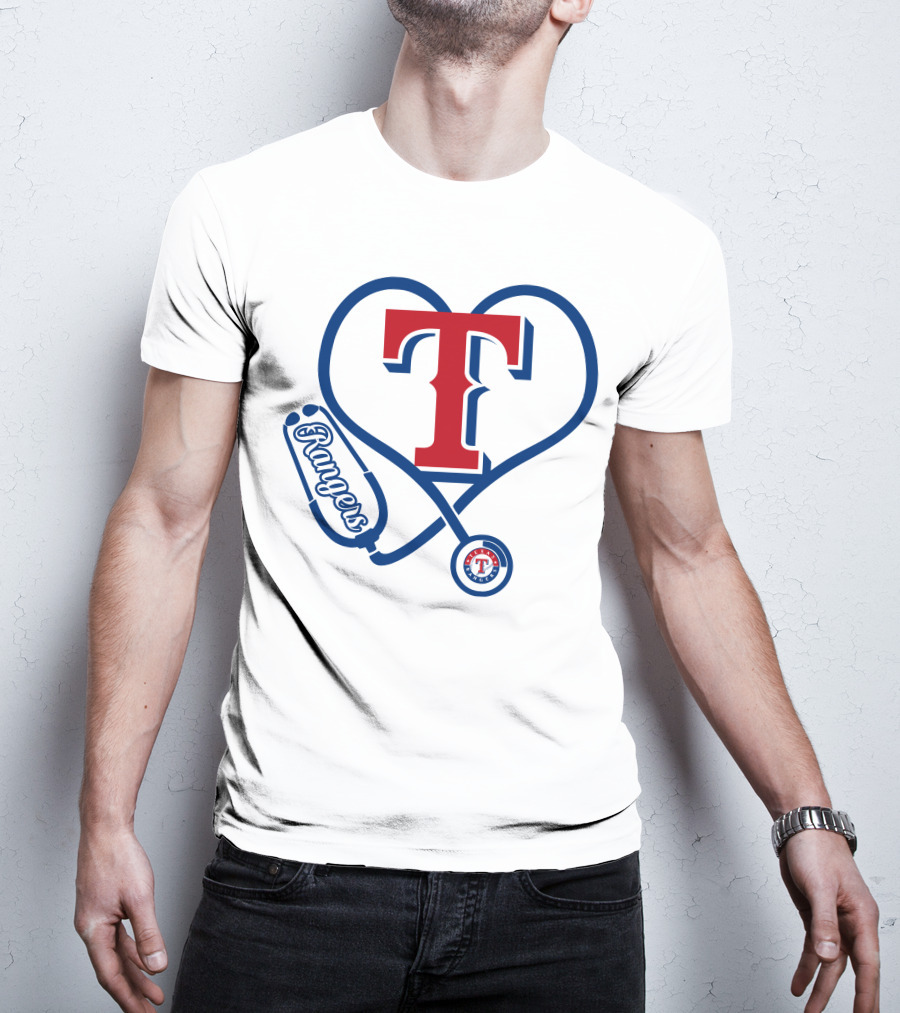 Nurse Love Texas Rangers Stethoscope Heart T-Shirt