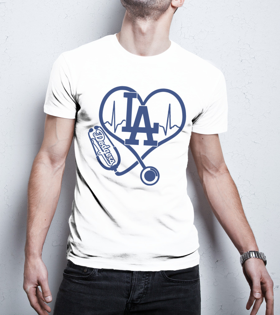 Nurse Heartbeat Los Angeles Dodgers Stethoscope T-Shirt