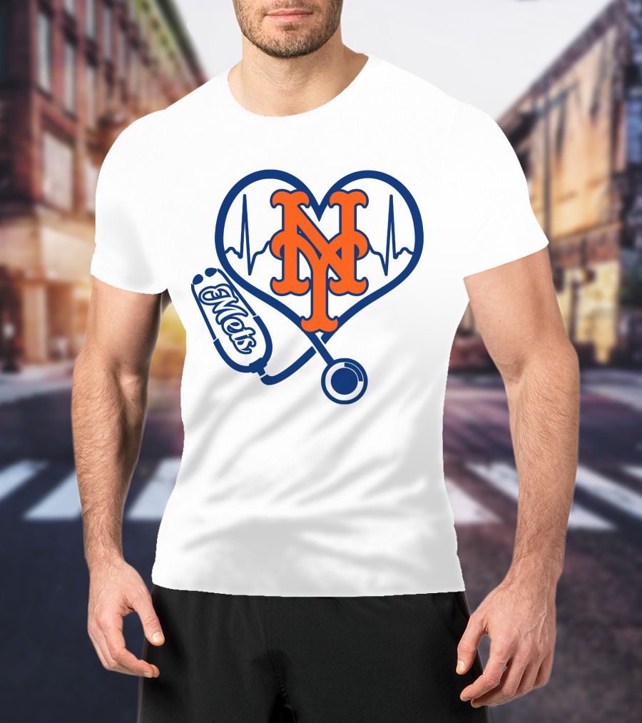 New York Mets Nurse Heartbeat Stethoscope Mets T-Shirt