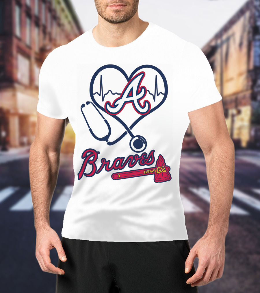 Nurse Love Braves Heartbeat Stethoscope Atlanta T-Shirt