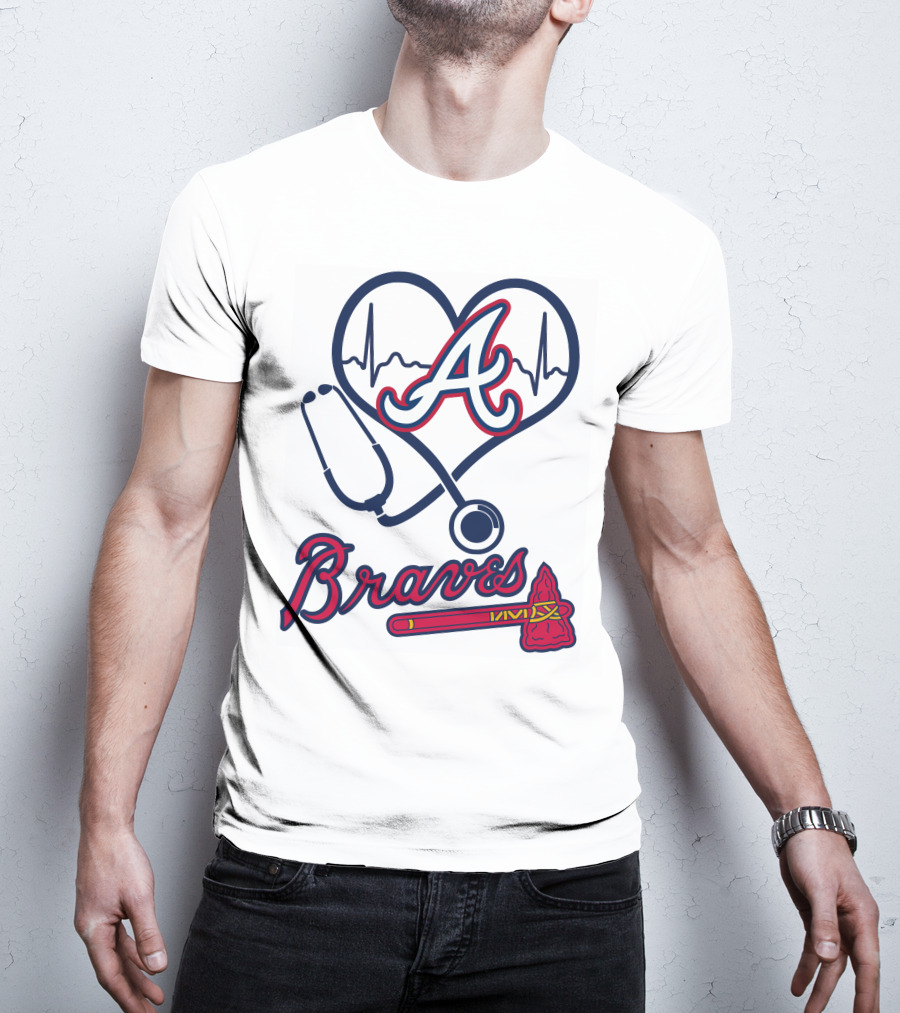Nurse Love Braves Heartbeat Stethoscope Atlanta T-Shirt