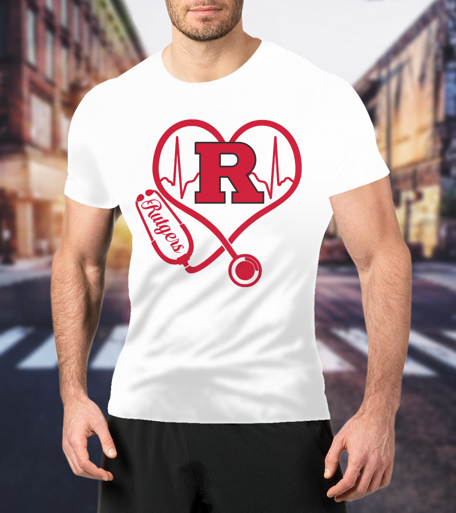 Rutgers Scarlet Knights Nurse Love Stethoscope Heartbeat T-Shirt