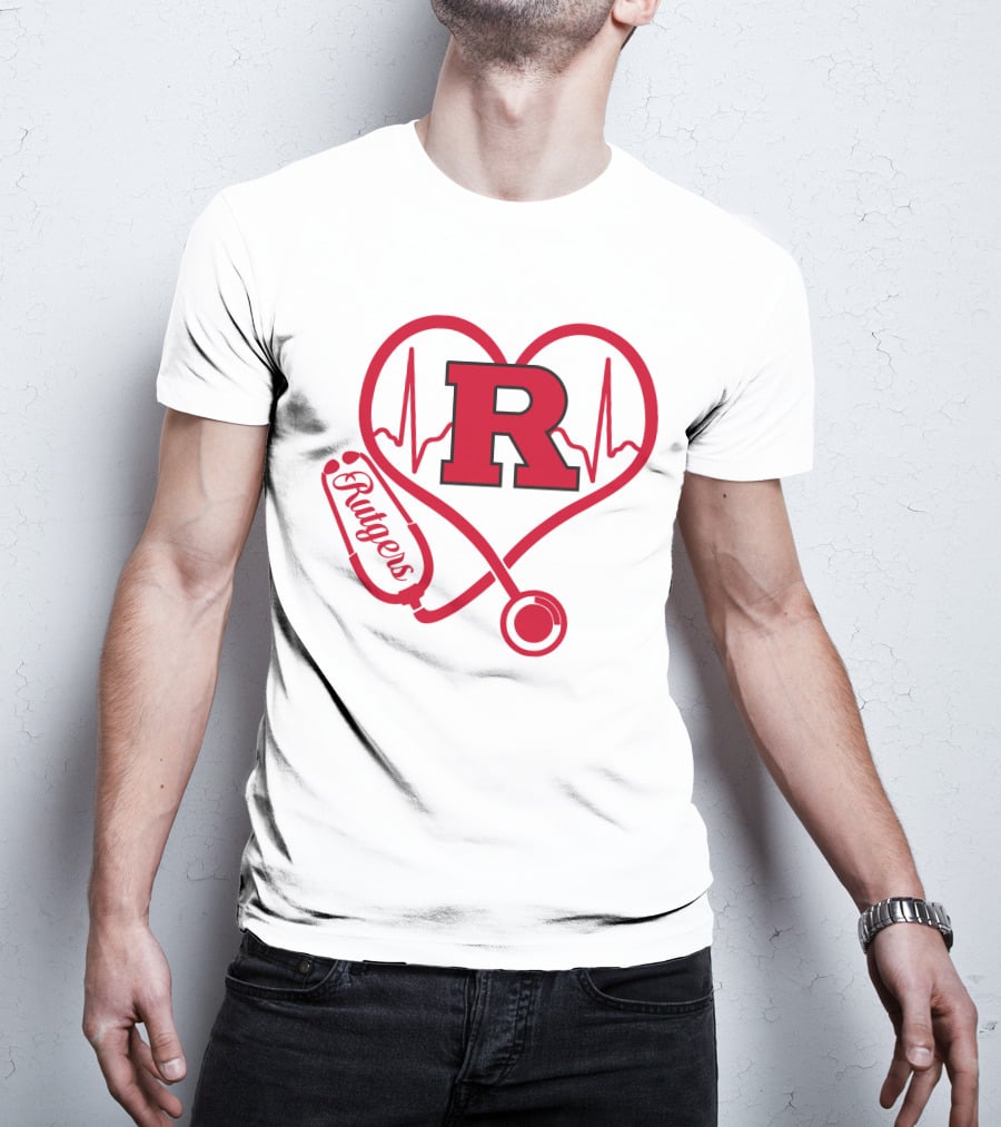 Rutgers Scarlet Knights Nurse Love Stethoscope Heartbeat T-Shirt