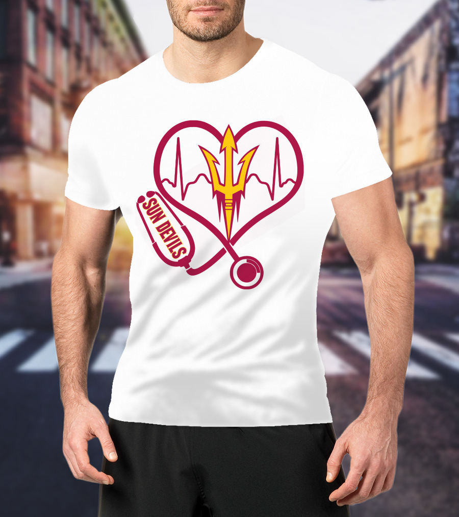 Nurse Love Arizona State Sun Devils Heartbeat Stethoscope T-Shirt
