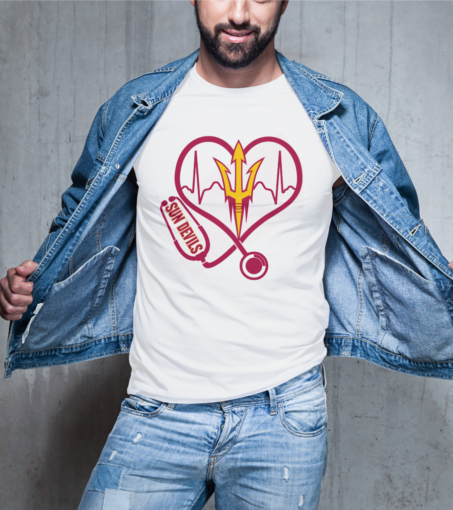 Nurse Love Arizona State Sun Devils Heartbeat Stethoscope T-Shirt