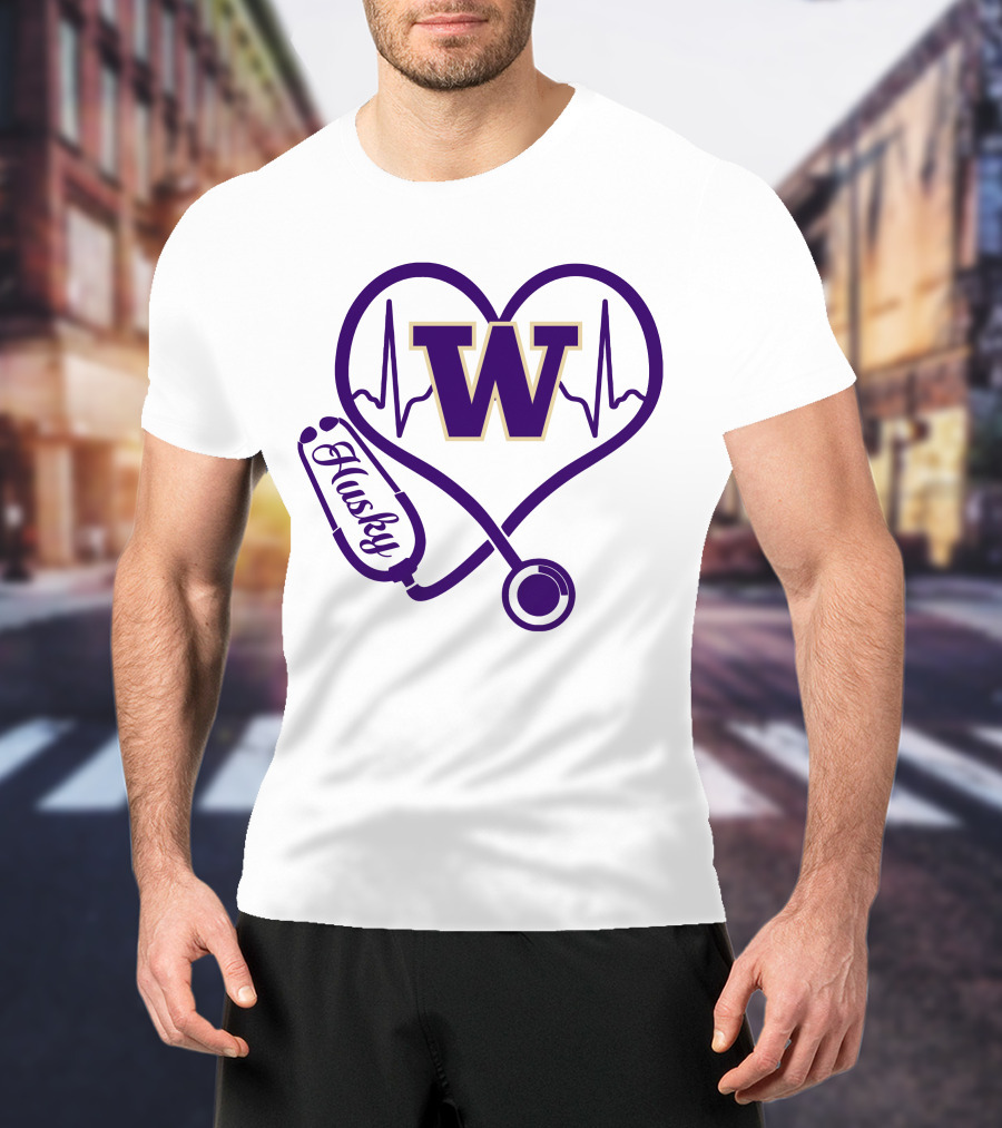 Washington Huskies Nurse Love Stethoscope Heartbeat T-Shirt