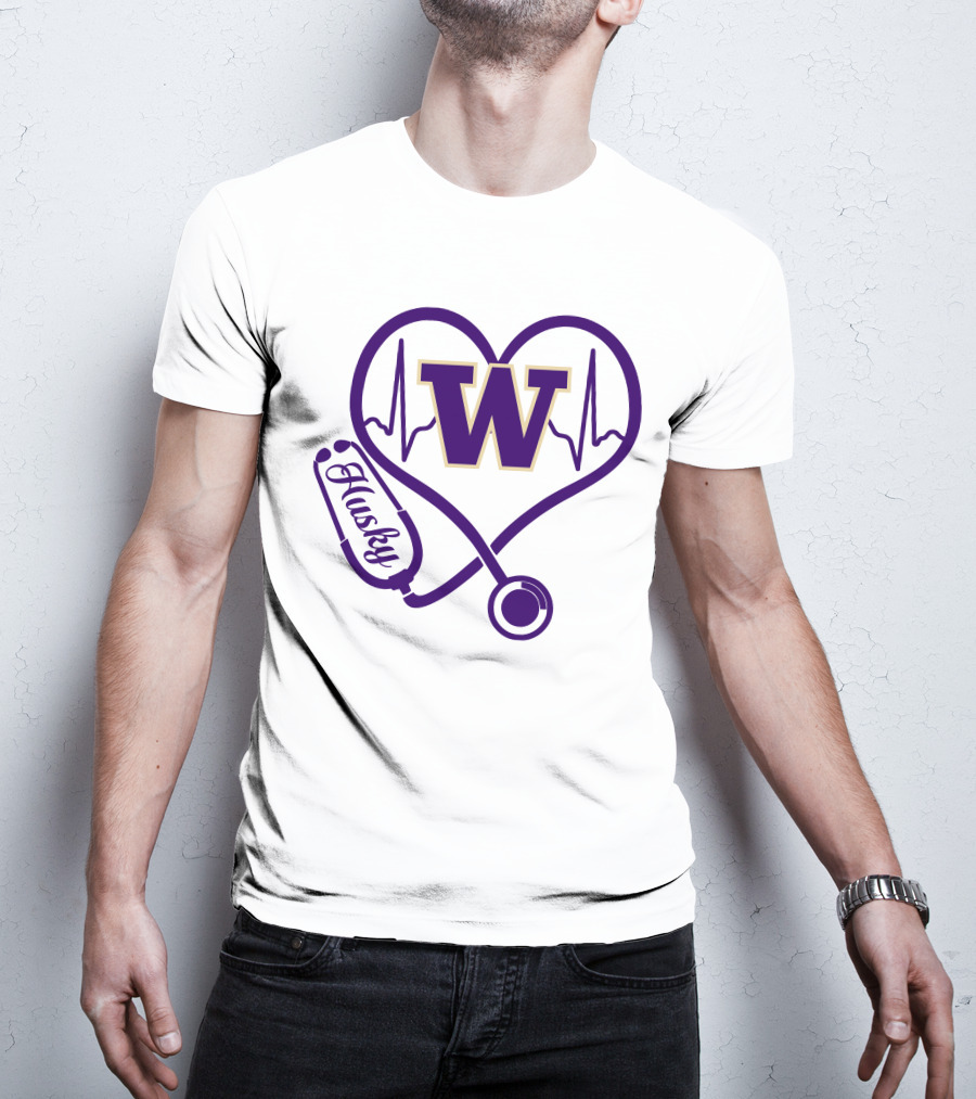 Washington Huskies Nurse Love Stethoscope Heartbeat T-Shirt