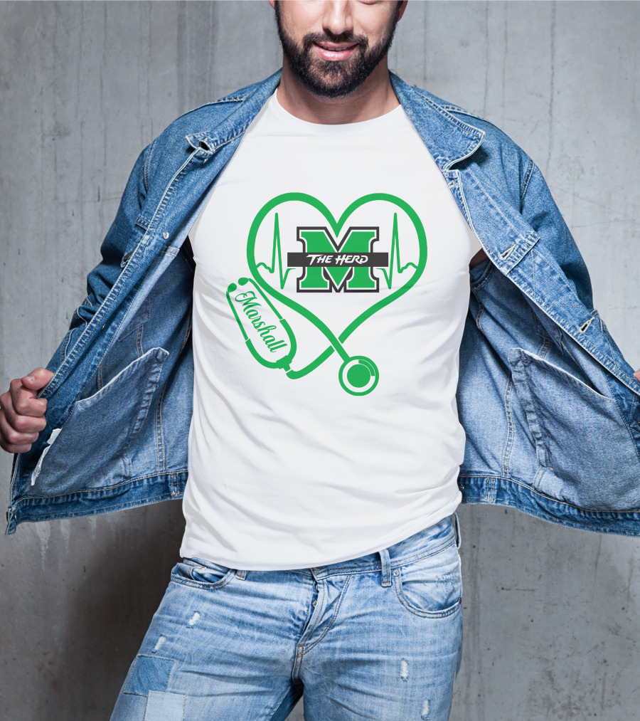 Marshall Thundering Herd Nurse Love Heartbeat Stethoscope T-Shirt