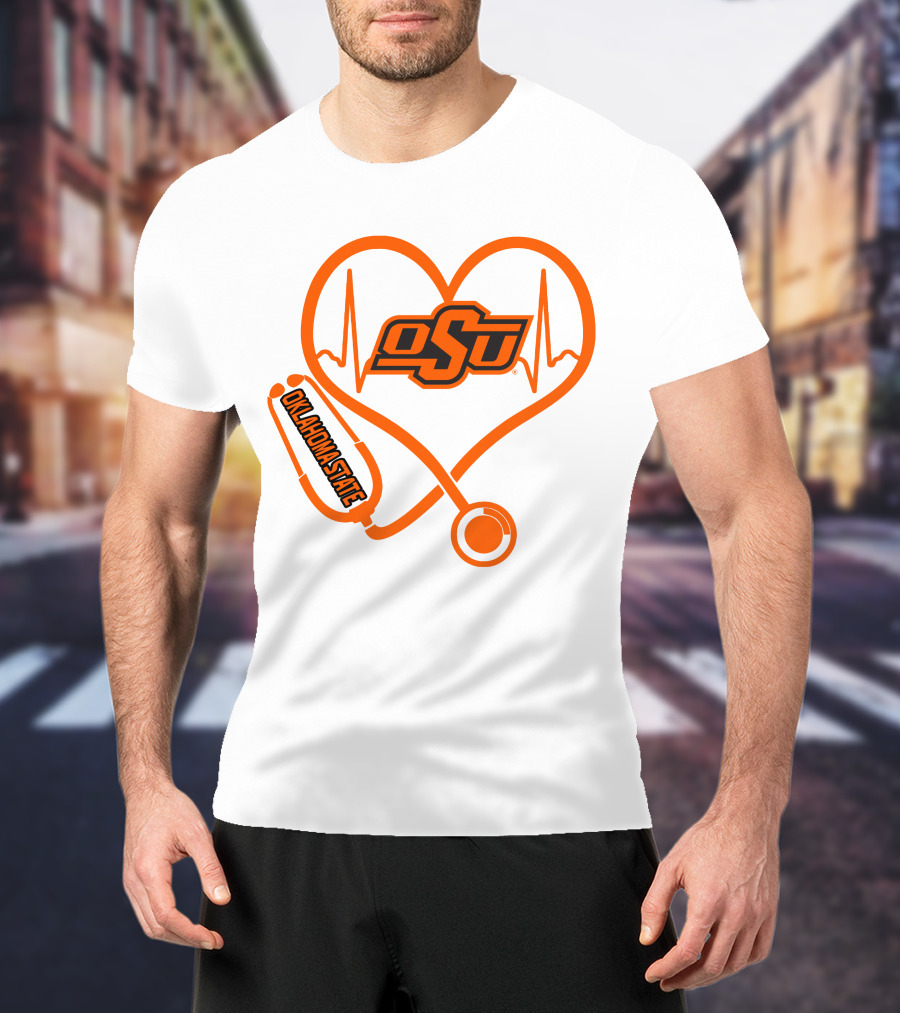Oklahoma State Cowboys Nurse Love Heart Stethoscope T-Shirt