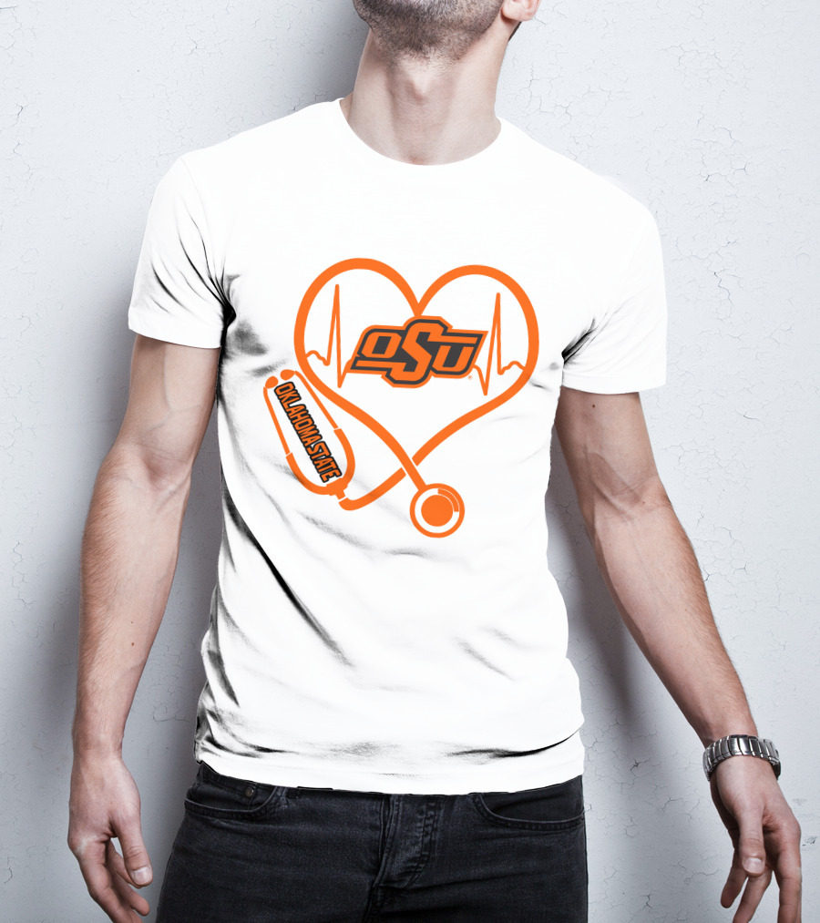 Oklahoma State Cowboys Nurse Love Heart Stethoscope T-Shirt