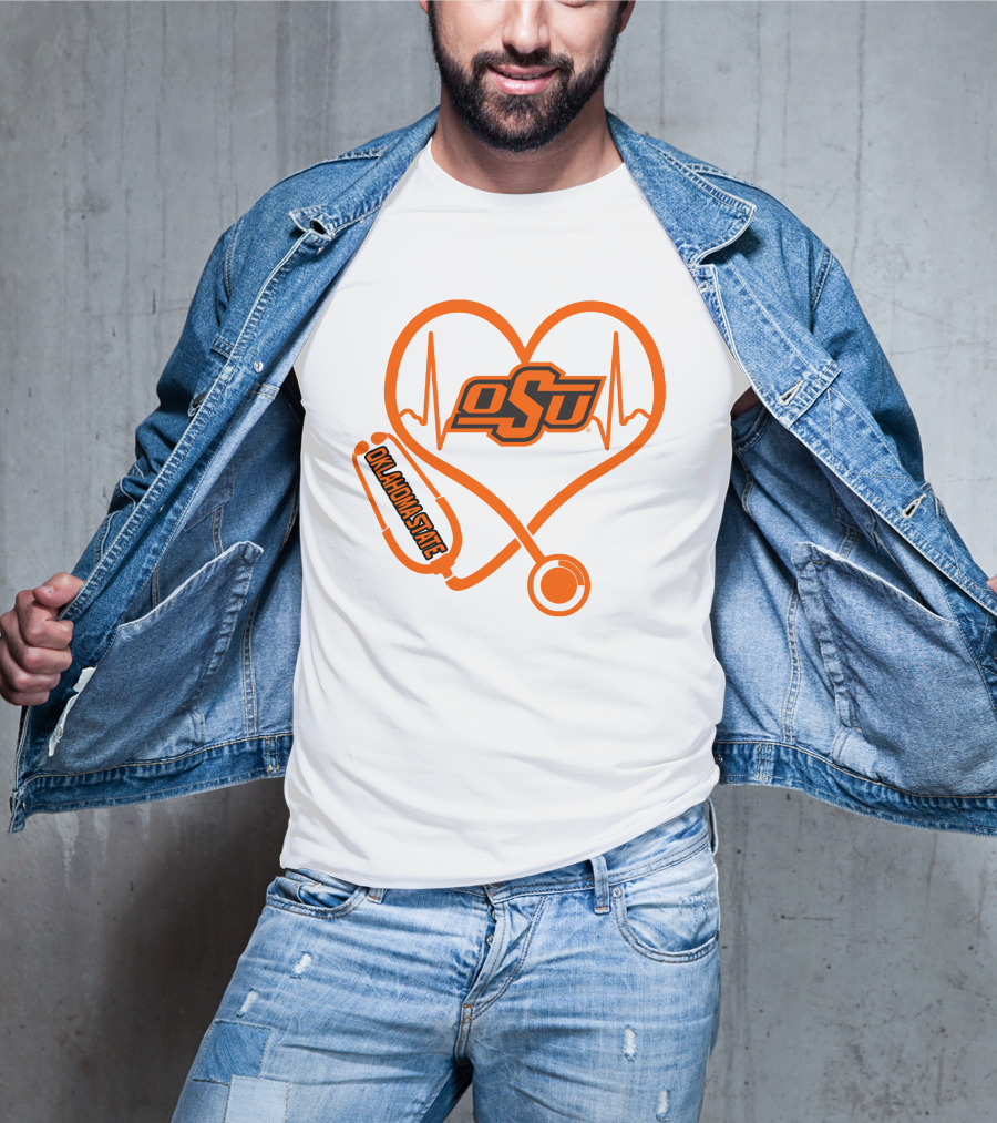 Oklahoma State Cowboys Nurse Love Heart Stethoscope T-Shirt