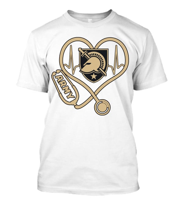 Nurse Army Love Black Knights Stethoscope Heartbeat T-Shirt