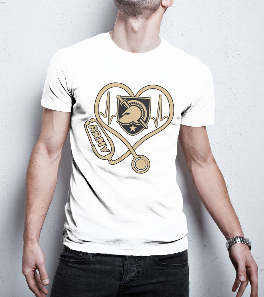 Nurse Army Love Black Knights Stethoscope Heartbeat T-Shirt